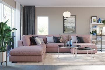 Arken 6-sits Vändbar L-formad Modulhörnsoffa med Divan + Fotpall i Manchester - Rosa - Möbler - Soffa - Modulsoffa - Komplett modulsoffa