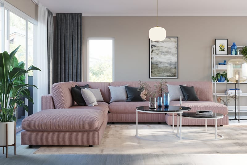 Arken 6-sits Vändbar L-formad Modulhörnsoffa med Divan + Fotpall i Manchester - Rosa - Möbler - Soffa - Modulsoffa - Komplett modulsoffa