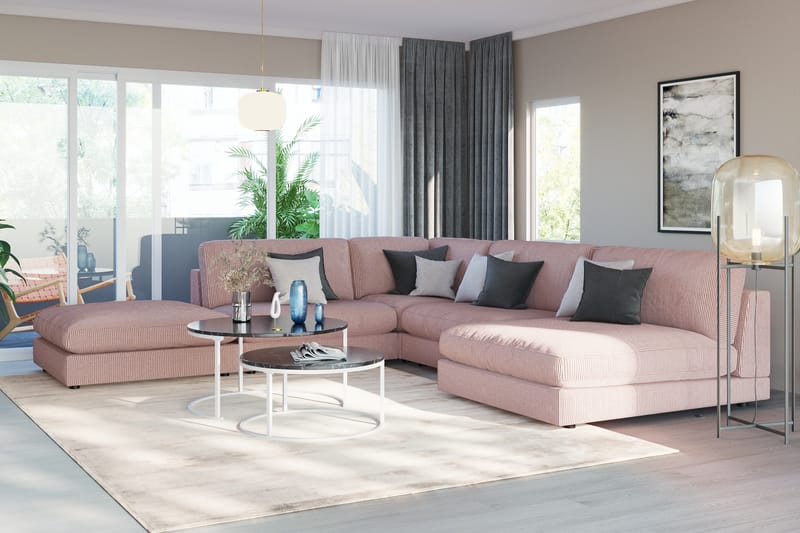 Arken 6-sits Vändbar L-formad Modulhörnsoffa med Divan + Fotpall i Manchester - Rosa - Möbler - Soffa - Modulsoffa - Komplett modulsoffa