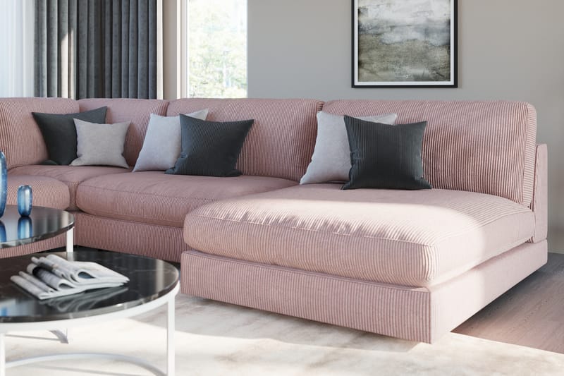 Arken 6-sits Vändbar L-formad Modulhörnsoffa med Divan + Fotpall i Manchester - Rosa - Möbler - Soffa - Modulsoffa - Komplett modulsoffa