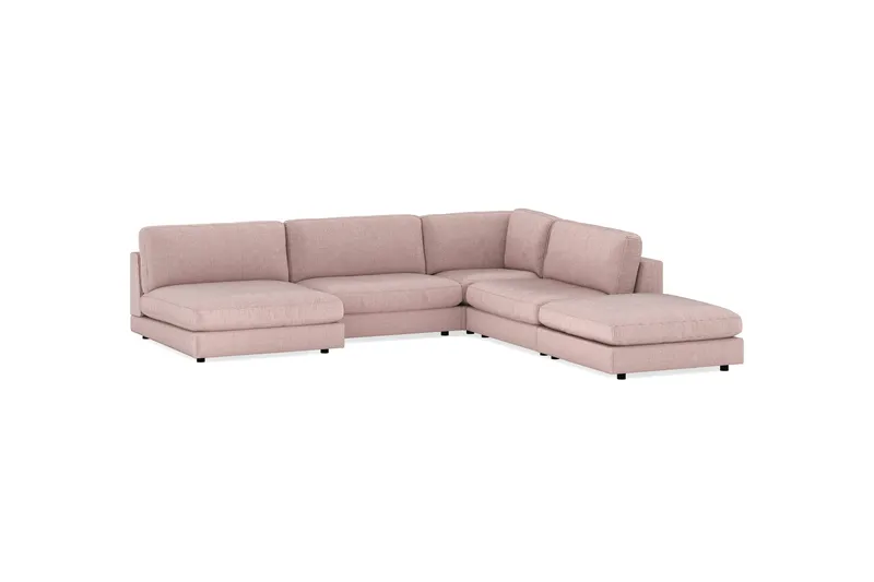 Arken 6-sits Vändbar L-formad Modulhörnsoffa med Divan + Fotpall i Manchester - Rosa - Möbler - Soffa - Modulsoffa - Komplett modulsoffa