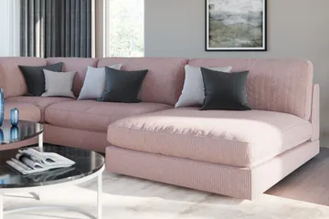 Arken 6-sits Vändbar L-formad Modulhörnsoffa med Divan + Fotpall i Manchester - Rosa - Möbler - Soffa - Modulsoffa - Komplett modulsoffa