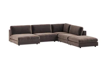 Arken 6-sits Vändbar L-formad Modulhörnsoffa med Divan + Fotpall i Sammet - Brun - Möbler - Soffa - Modulsoffa - Komplett modulsoffa