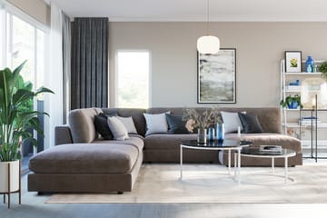 Arken 6-sits Vändbar L-formad Modulhörnsoffa med Divan + Fotpall i Sammet - Brun - Möbler - Soffa - Modulsoffa - Komplett modulsoffa