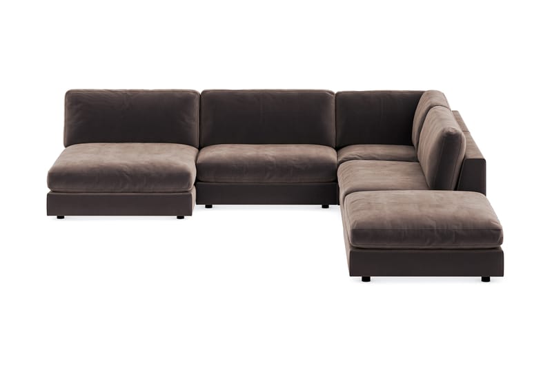 Arken 6-sits Vändbar L-formad Modulhörnsoffa med Divan + Fotpall i Sammet - Brun - Möbler - Soffa - Modulsoffa - Komplett modulsoffa