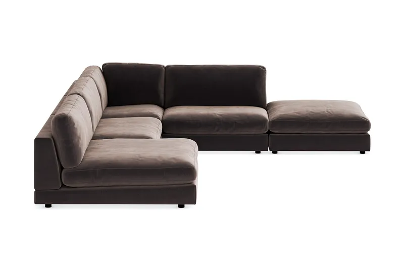 Arken 6-sits Vändbar L-formad Modulhörnsoffa med Divan + Fotpall i Sammet - Brun - Möbler - Soffa - Modulsoffa - Komplett modulsoffa