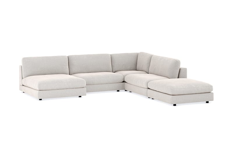 Arken 6-sits Vändbar L-formad Modulhörnsoffa med Divan + Fotpall i Sammet - Krämvit - Möbler - Soffa - Modulsoffa - Komplett modulsoffa