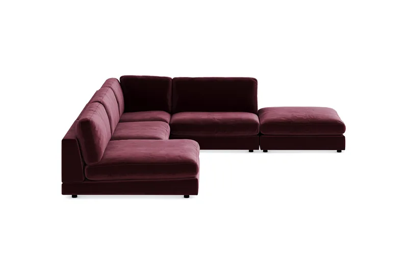 Arken 6-sits Vändbar L-formad Modulhörnsoffa med Divan + Fotpall i Sammet - Lila - Möbler - Soffa - Modulsoffa - Komplett modulsoffa