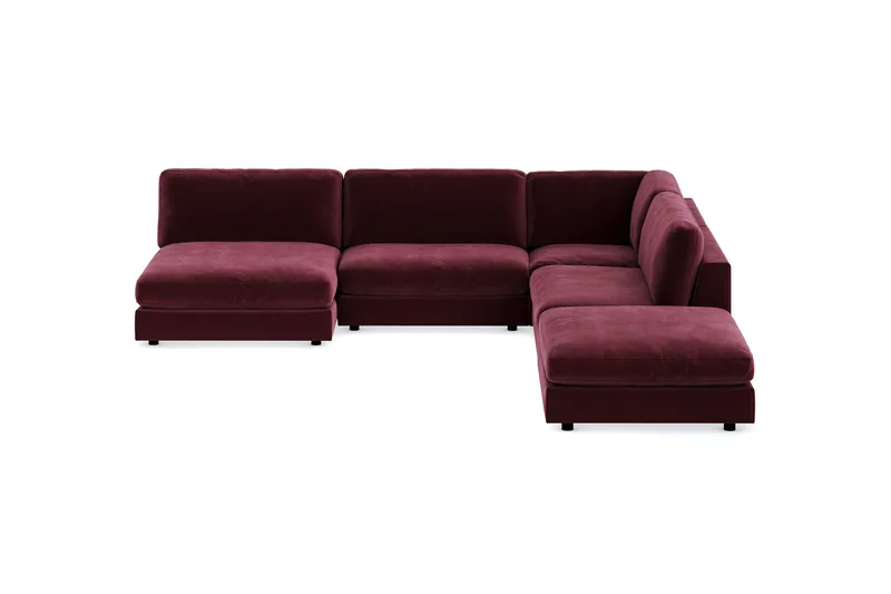 Arken 6-sits Vändbar L-formad Modulhörnsoffa med Divan + Fotpall i Sammet, Lila