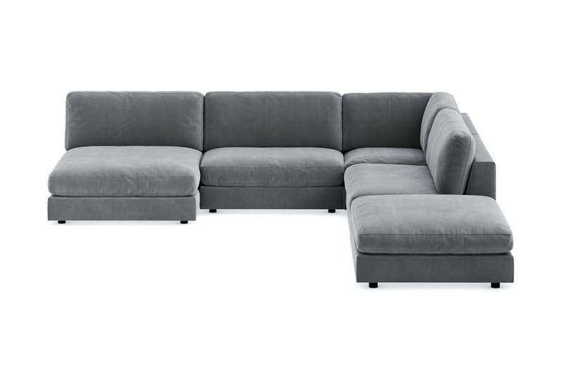 Arken 6-sits Vändbar L-formad Modulhörnsoffa med Divan + Fotpall i Sammet, Ljusgrå