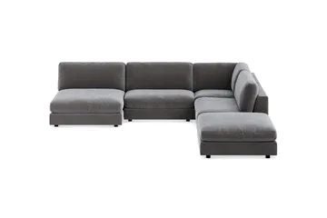 Arken 6-sits Vändbar L-formad Modulhörnsoffa med Divan + Fotpall i Sammet - Mörkgrå - Möbler - Soffa - Modulsoffa - Komplett modulsoffa