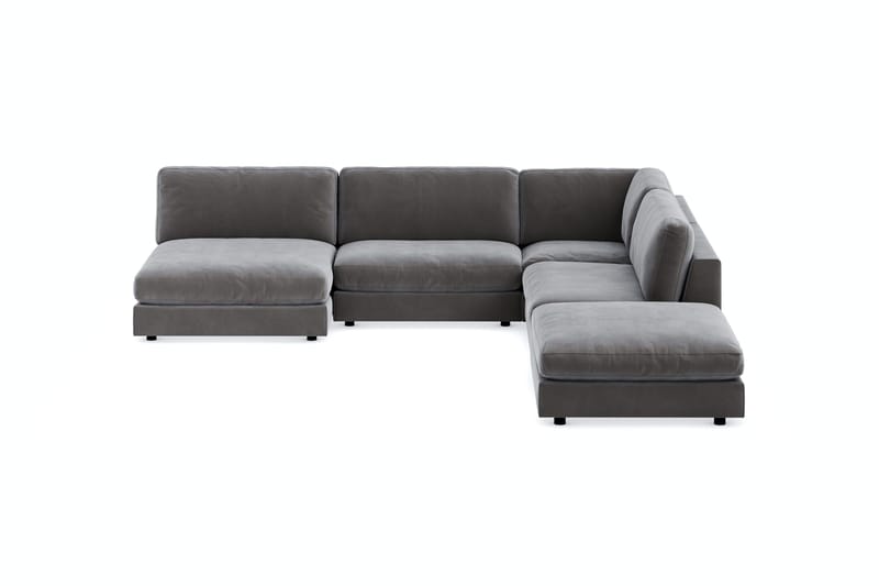 Arken 6-sits Vändbar L-formad Modulhörnsoffa med Divan + Fotpall i Sammet - Mörkgrå - Möbler - Soffa - Modulsoffa - Komplett modulsoffa