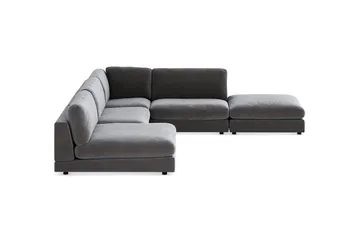Arken 6-sits Vändbar L-formad Modulhörnsoffa med Divan + Fotpall i Sammet - Mörkgrå - Möbler - Soffa - Modulsoffa - Komplett modulsoffa
