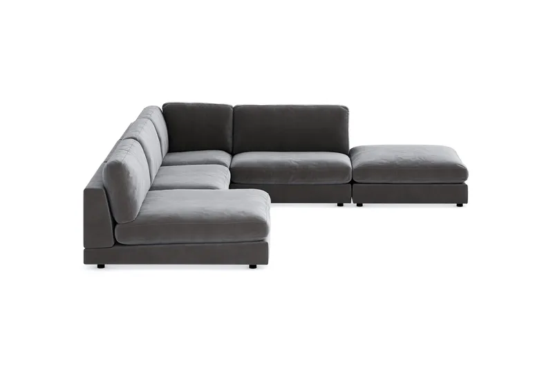 Arken 6-sits Vändbar L-formad Modulhörnsoffa med Divan + Fotpall i Sammet - Mörkgrå - Möbler - Soffa - Modulsoffa - Komplett modulsoffa