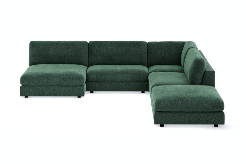 Arken 6-sits Vändbar L-formad Modulhörnsoffa med Divan + Fotpall i Sammet - Mörkgrön - Möbler - Soffa - Modulsoffa - Komplett modulsoffa