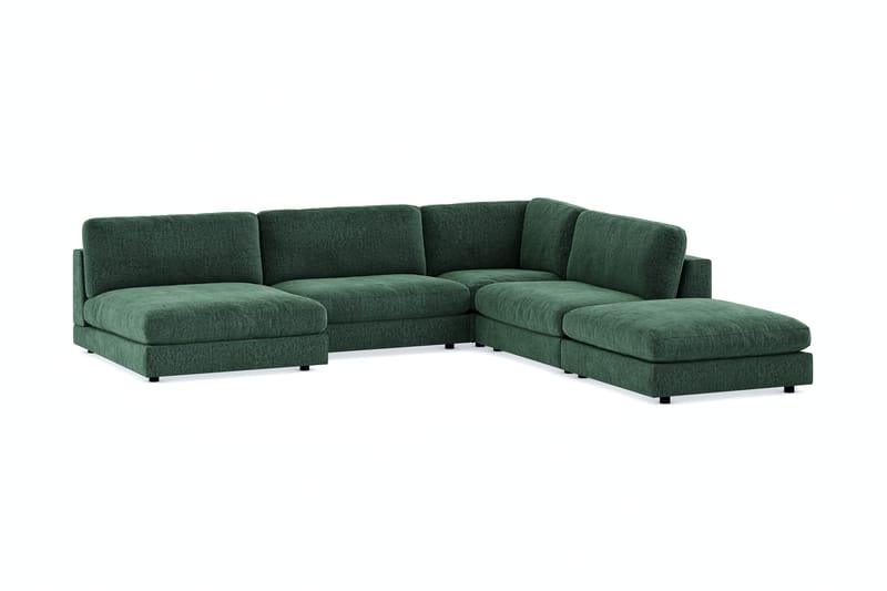 Arken 6-sits Vändbar L-formad Modulhörnsoffa med Divan + Fotpall i Sammet - Mörkgrön - Möbler - Soffa - Modulsoffa - Komplett modulsoffa