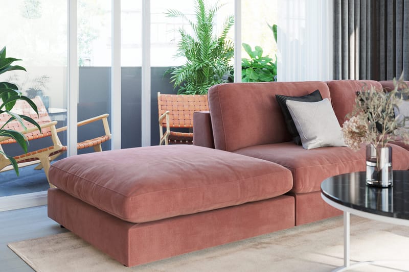 Arken 6-sits Vändbar L-formad Modulhörnsoffa med Divan + Fotpall i Sammet - Rosa - Möbler - Soffa - Modulsoffa - Komplett modulsoffa
