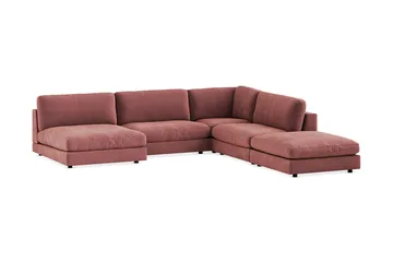 Arken 6-sits Vändbar L-formad Modulhörnsoffa med Divan + Fotpall i Sammet - Rosa - Möbler - Soffa - Modulsoffa - Komplett modulsoffa