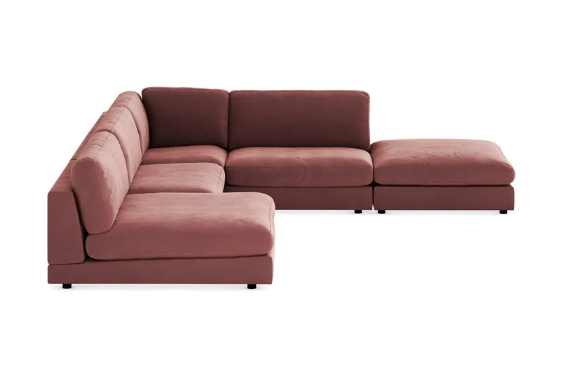 Arken 6-sits Vändbar L-formad Modulhörnsoffa med Divan + Fotpall i Sammet - Rosa - Möbler - Soffa - Modulsoffa - Komplett modulsoffa