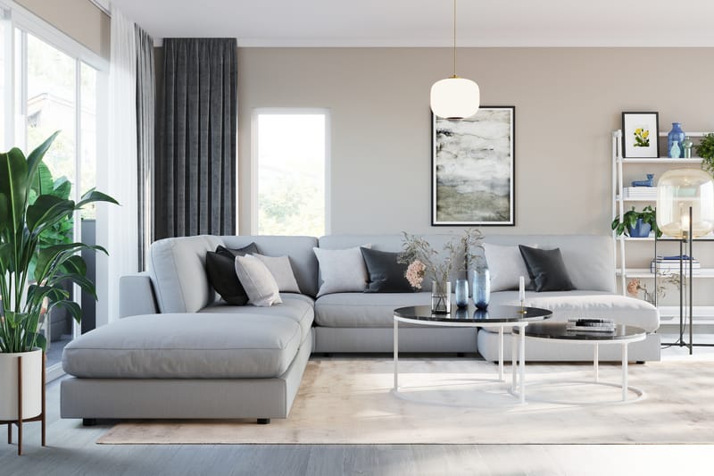 Arken 6-sits Vändbar L-formad Modulhörnsoffa med Divan + Fotpall i Tyg - Grå - Möbler - Soffa - Modulsoffa - Komplett modulsoffa