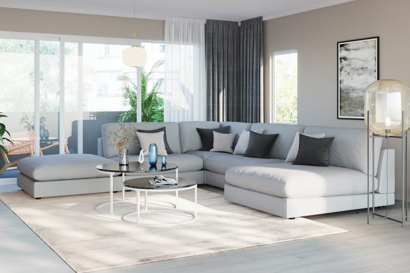 Arken 6-sits Vändbar L-formad Modulhörnsoffa med Divan + Fotpall i Tyg - Grå - Möbler - Soffa - Modulsoffa - Komplett modulsoffa