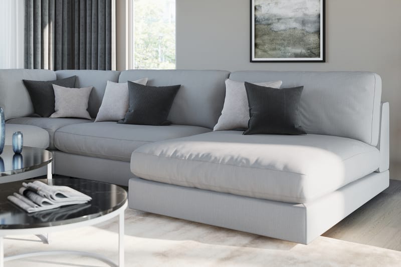 Arken 6-sits Vändbar L-formad Modulhörnsoffa med Divan + Fotpall i Tyg - Grå - Möbler - Soffa - Modulsoffa - Komplett modulsoffa