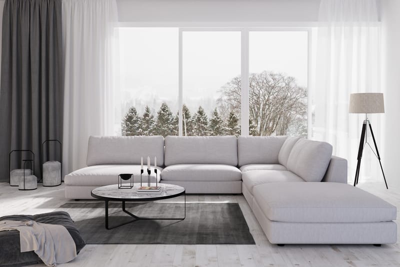 Arken 6-sits Vändbar L-formad Modulhörnsoffa med Divan + Fotpall i Tyg - Grå - Möbler - Soffa - Modulsoffa - Komplett modulsoffa