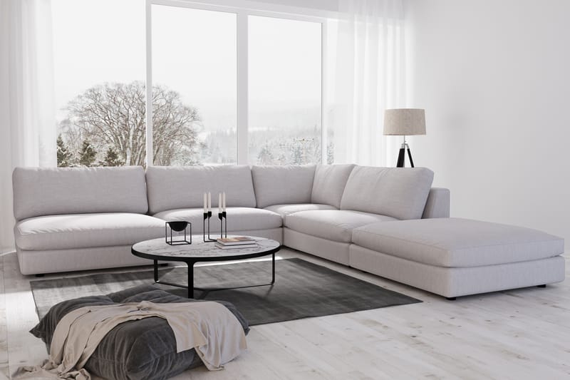 Arken 6-sits Vändbar L-formad Modulhörnsoffa med Divan + Fotpall i Tyg - Grå - Möbler - Soffa - Modulsoffa - Komplett modulsoffa