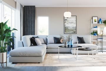 Arken 6-sits Vändbar L-formad Modulhörnsoffa med Divan + Fotpall i Tyg - Ljusgrå - Möbler - Soffa - Modulsoffa - Komplett modulsoffa