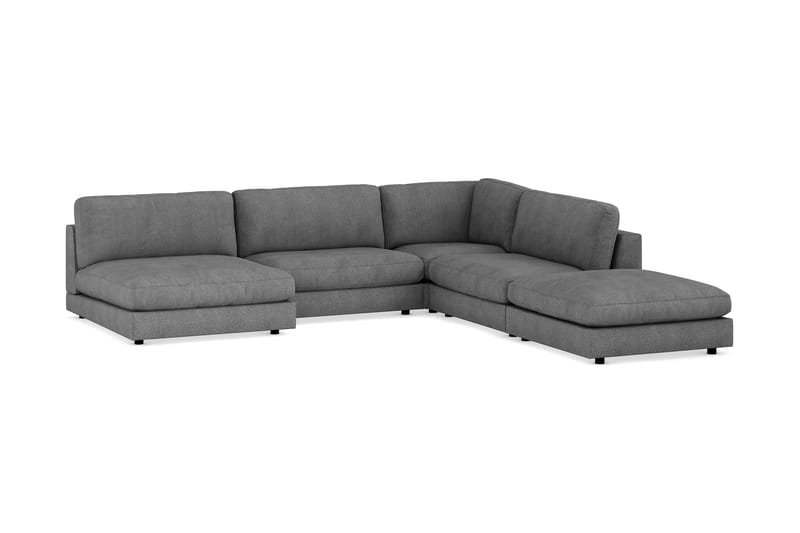 Arken 6-sits Vändbar L-formad Modulhörnsoffa med Divan + Fotpall i Tyg - Mörkgrå - Möbler - Soffa - Modulsoffa - Komplett modulsoffa