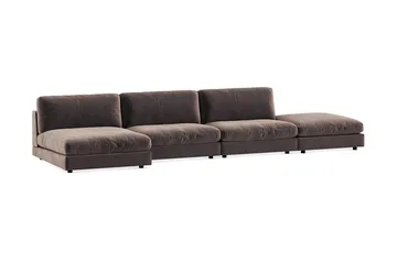 Arken 6-sits Vändbar U-formad Modulsoffa med Divan + Fotpall i Sammet - Brun - Möbler - Soffa - Modulsoffa - Komplett modulsoffa