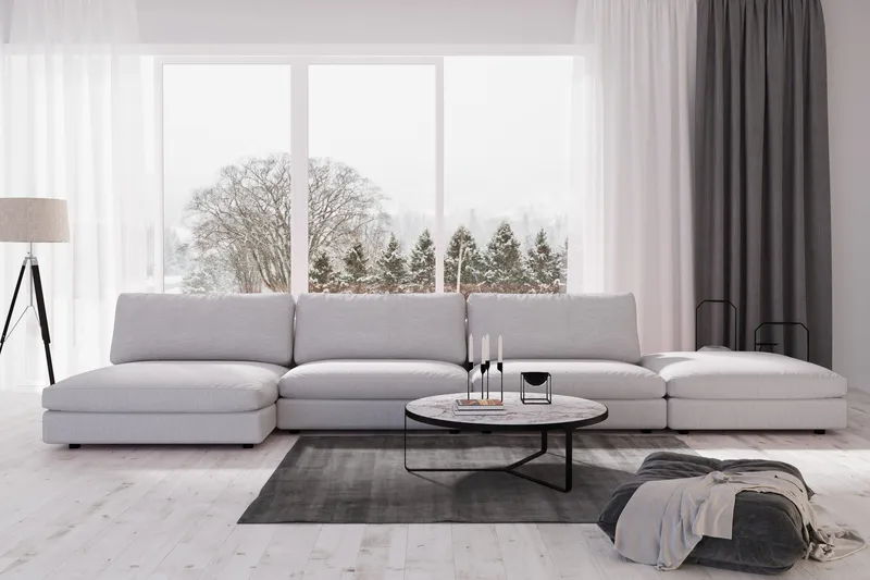 Arken 6-sits Vändbar U-formad Modulsoffa med Divan + Fotpall i Tyg - Grå - Möbler - Soffa - Modulsoffa - Komplett modulsoffa