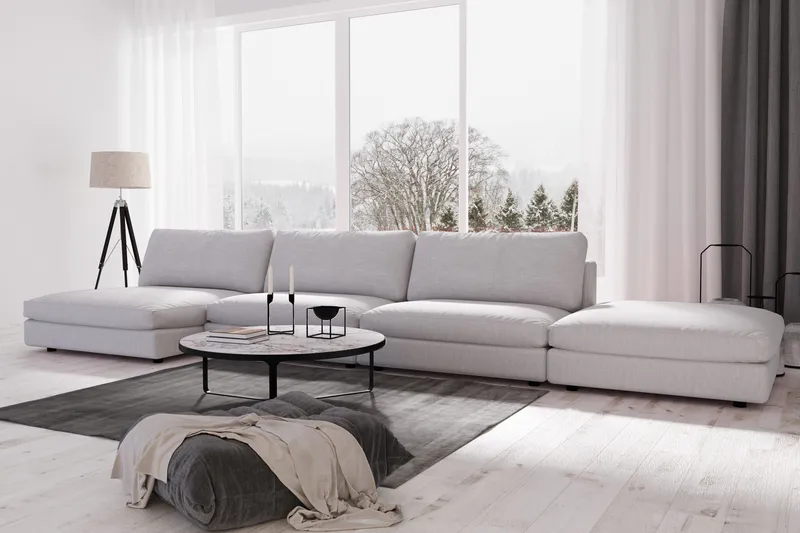 Arken 6-sits Vändbar U-formad Modulsoffa med Divan + Fotpall i Tyg - Grå - Möbler - Soffa - Modulsoffa - Komplett modulsoffa