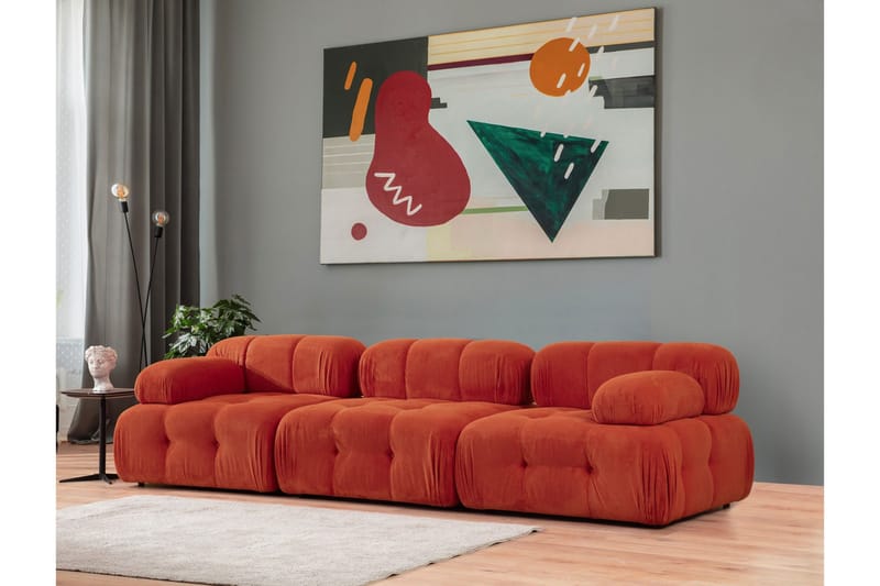 Belgin Bubblig Divansoffa 3-sits med utfällbara armstöd och ryggstöd - Röd - Möbler - Soffa - Modulsoffa - Komplett modulsoffa