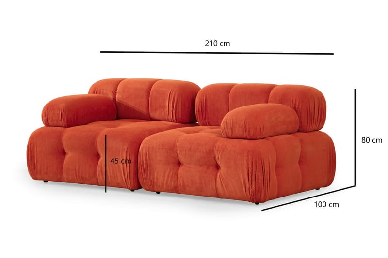 Bubblig divansoffa Belgin 2-sits med utfällbara armstöd och ryggstöd - Röd Manchester - Möbler - Soffa - Modulsoffa - Komplett modulsoffa