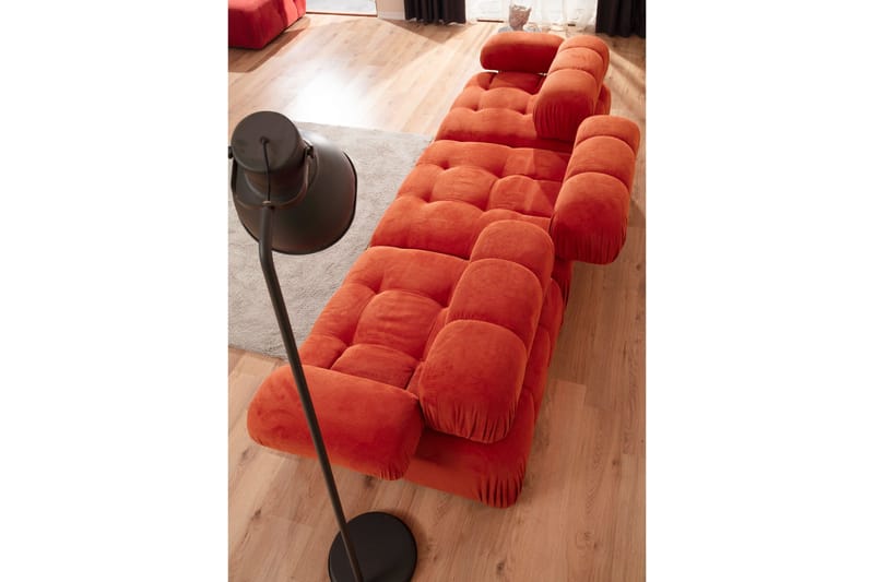 Bubblig Divansoffa Belgin 3-sits med utfällbara armstöd och ryggstöd - Röd - Möbler - Soffa - Modulsoffa - Komplett modulsoffa
