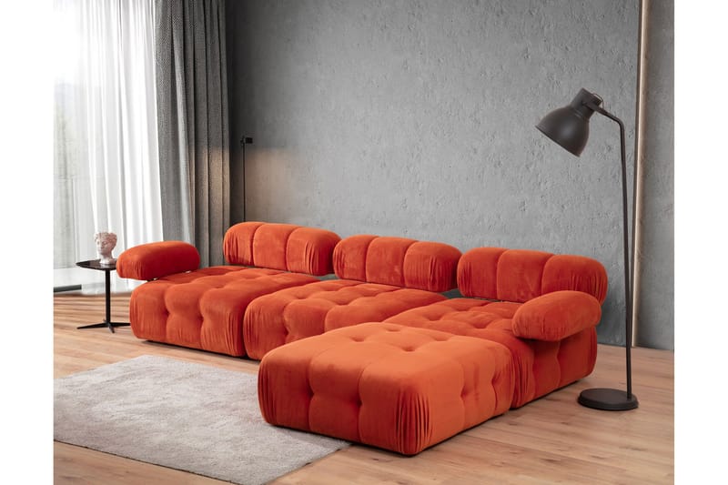 Bubblig Divansoffa Belgin 3-sits med utfällbara armstöd och ryggstöd - Röd - Möbler - Soffa - Modulsoffa - Komplett modulsoffa