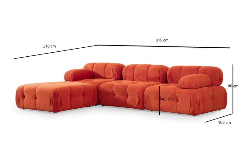 Bubblig Divansoffa Belgin 3-sits med utfällbara armstöd och ryggstöd - Röd - Möbler - Soffa - Modulsoffa - Komplett modulsoffa