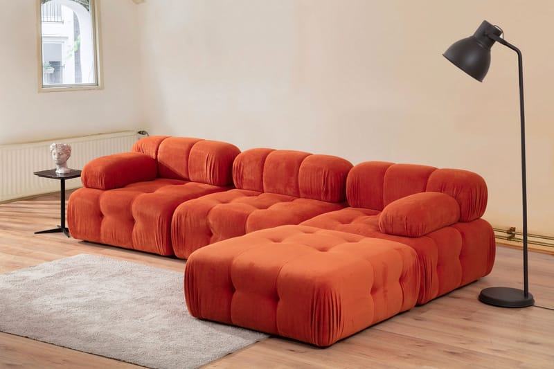 Bubblig Divansoffa Belgin 3-sits med utfällbara armstöd och ryggstöd - Röd - Möbler - Soffa - Modulsoffa - Komplett modulsoffa