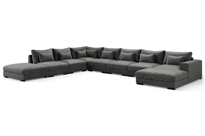 Dubai Stor U-modulsoffa Large med Divan Höger Sammet - Mörkgrå - Möbler - Soffa - Modulsoffa - Komplett modulsoffa