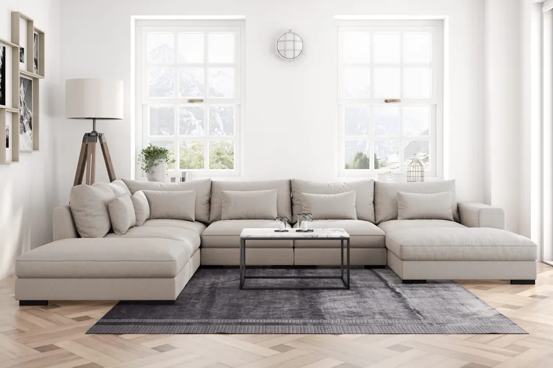 Dubai Stor U-modulsoffa med Divan Höger 432 cm Extra Djup - Beige - Möbler - Soffa - Modulsoffa - Komplett modulsoffa