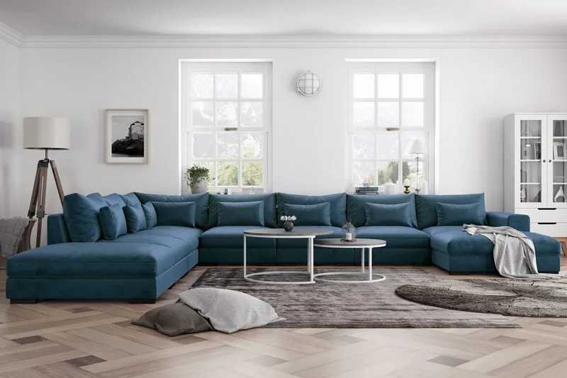 Dubai U-modulsoffa Large med Divan Höger Sammet Extra Djup - Blå - Möbler - Soffa - Modulsoffa - Komplett modulsoffa