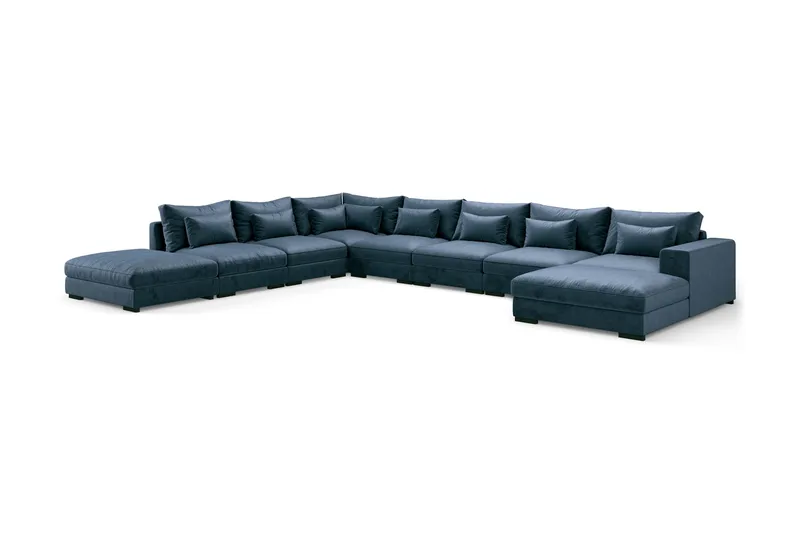 Dubai U-modulsoffa Large med Divan Höger Sammet Extra Djup - Blå - Möbler - Soffa - Modulsoffa - Komplett modulsoffa