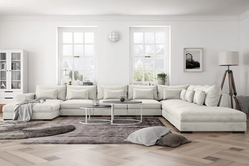 Dubai U-modulsoffa Large med Divan Vänster Sammet Extra Djup - Vit - Möbler - Soffa - Sammetssoffa