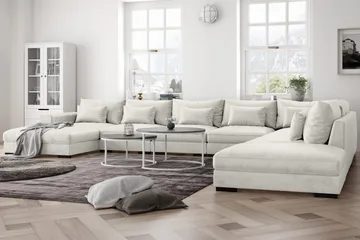Dubai U-modulsoffa Large med Divan Vänster Sammet Extra Djup - Vit - Möbler - Soffa - Sammetssoffa
