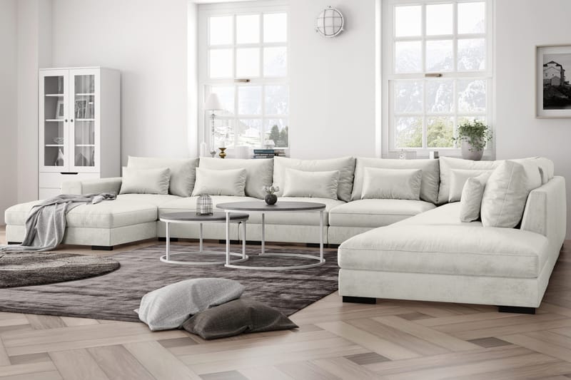 Dubai U-modulsoffa Large med Divan Vänster Sammet Extra Djup - Vit - Möbler - Soffa - Sammetssoffa