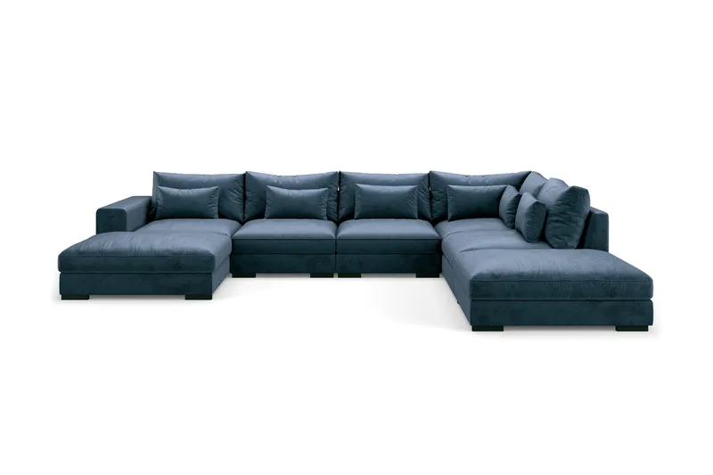 Dubai U-modulsoffa med Divan Vänster Sammet Extra Djup - Blå - Möbler - Soffa - Modulsoffa - Komplett modulsoffa