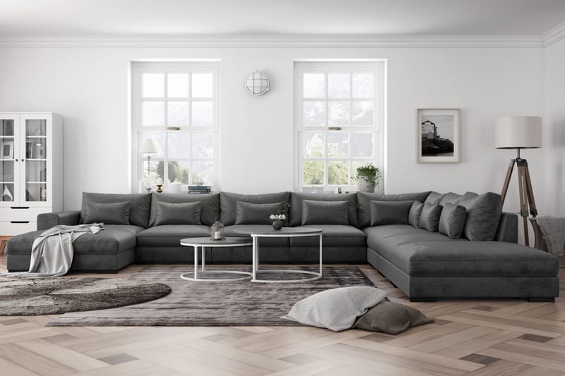 U-modulsoffa Dubai Large med Divan Vänster Sammet - Mörkgrå - Möbler - Soffa - Modulsoffa - Komplett modulsoffa