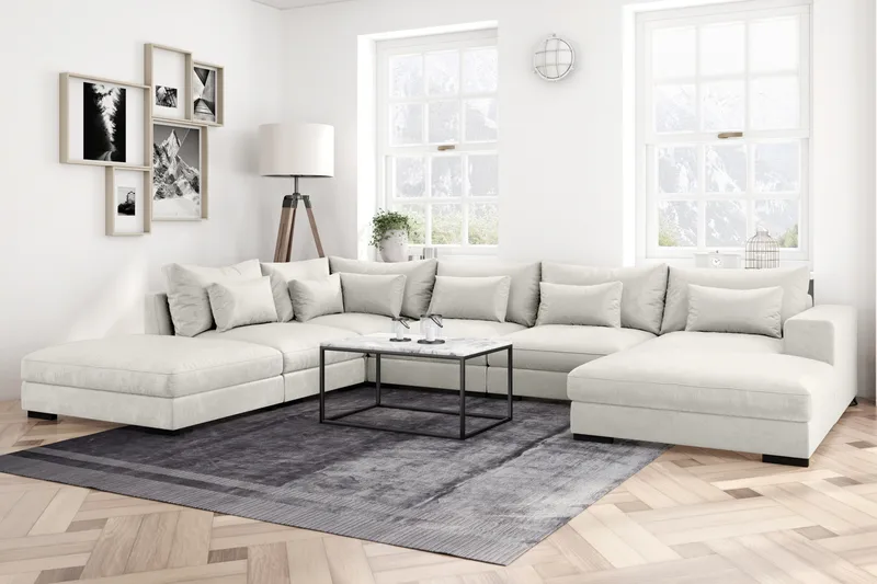 U-modulsoffa Dubai med Divan Höger Sammet - Vit - Möbler - Soffa - Modulsoffa - Komplett modulsoffa