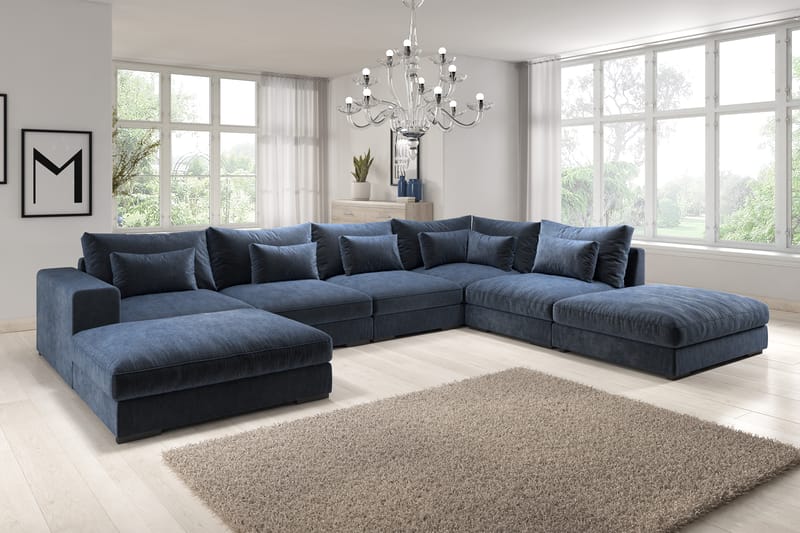 U-modulsoffa Dubai med Divan Vänster Sammet - Blå - Möbler - Soffa - Modulsoffa - Komplett modulsoffa